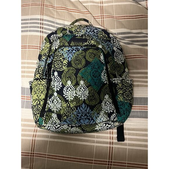 Vera Bradley Laptop Backpack in "Caribbean Sea" Green Blue Pattern 16” x 13” - Picture 1 of 5